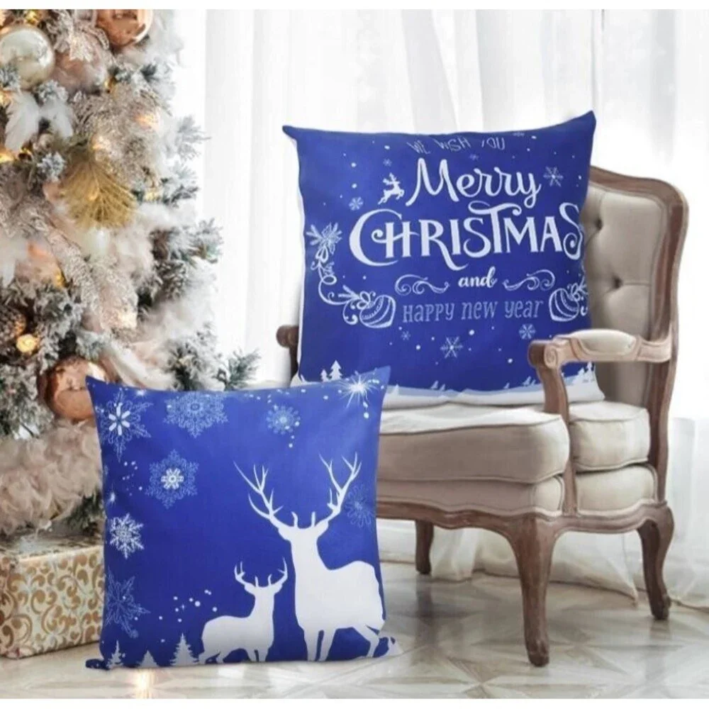 Hopene Plush Christmas Throw Pillow Covers Set of 4 Fleece Reindeer Santa 18x18